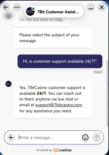 7Bit live-chat beskikbaarheidstoets